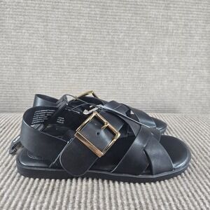 Time and Tru Women Size 6 Black Gold Buckle X-Band Gladiator Flat Sandals